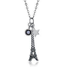 Fashion 925 Antique Silver Star Eifel Tower Charm Necklace